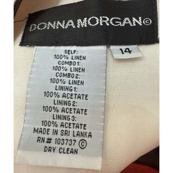 Donna Morgan Dress 14 Linen Colorblock Red Brown Cream Mod Sheath Retro - Picture 6 of 6